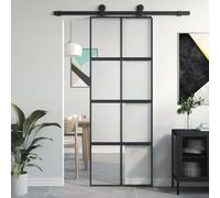 Festnight Puerta Corredera de Vidrio Templado y Aluminio, Puerta Corredera Interior Moderna, Puerta Corredera de Granero, Puerta Corredera Silencioso, Negro 76x205 cm Type 7