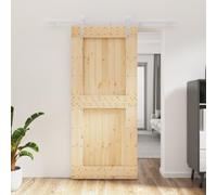 Festnight Puerta Corredera Interior con Herrajes, Puerta Corredera de Granero, Puerta Corredera Silencioso Moderna, Puertas Interiores de Madera Maciza de Pino, 90 X 210 Cm Type 4