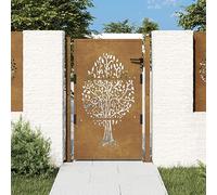 Festnight Puerta de Jardín Metalica Cancela de Valla Barrera de Jardín Puerta de Valla de Jardín Entrada Exterior de Acero Inoxidable, Robusta y Duradera, Oxidado Diseño Árbol 105x155 cm