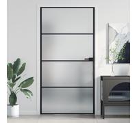 Festnight Puerta Interior de Vidrio y Aluminio, Puerta de Cristal con Mango, Puerta Interior Moderna, Sólido y Seguro, Negro #1 102,5x201,5 cm