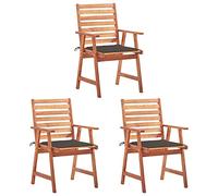 Festnight Set de 3 Sillas de Comedor de Jardín de Madera Maciza Acacia con Cojines 56 x 62 x 92 cm