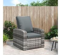 Festnight Sillón Reclinable de Mimbre para Exteriores con Cojines, Sillón Reclinable Jardín, Sofá de Ratán Ajustable Automático, Sillón Exterior Terraza Balcón Patio Butaca Jardín Gris