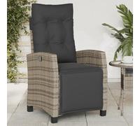 Festnight Sillón Reclinable de Mimbre para Exteriores con Cojines, Sillón Reclinable Jardín, Sofá de Ratán Ajustable Automático, Resistente a los Rayos UV,Gris(con reposapiés)