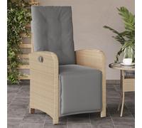 Festnight Sillón Reclinable de Mimbre para Exteriores con Cojines, Sillón Reclinable Jardín, Sofá de Ratán Ajustable Automático, Resistente a los Rayos UV,Beige Mezcla-2(con reposapiés)