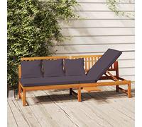 Festnight Sofá Cama de Jardín 2 Plazas, 3 en 1 Sofá Exterior Convertible en Tumbona, Banco de Madera de Acacia con Cojines y Reposabrazos Ajustables, para Terraza Patio Piscina (Gris)