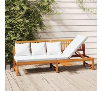 Festnight Sofá Cama de Jardín 2 Plazas, 3 en 1 Sofá Exterior Convertible en Tumbona, Banco de Madera de Acacia con Cojines y Reposabrazos Ajustables, para Terraza Patio Piscina (Crema)