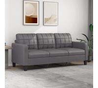 Festnight Sofá de 3 Plazas con Respaldo y Cojines Acolchados Patas de Madera Sofá de Salon de Cuero Sintético para Dormitorio Oficina Gris 198 x 77 x 80 cm