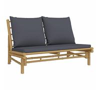 Festnight Sofá de Bambú de 3 Plazas, Sofá de Jardín de 3 plazas, Banco de Jardín con Cojines Acolchados, Sofá de Patio, Sofá Doble para Jardín Patio Terraza Gris Oscuro 115cm