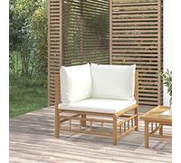 Festnight Sofá de Exterior de Bambú, Conjunto Muebles Jardin Exterior, Sofá Patio Terraza, Muebles Salón Jardín, Blanco Crema, 69 cm de largo x 69 cm de ancho x 65 cm de alto