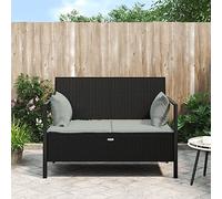 Festnight Sofá de Ratán de 2 plazas con Cojines Banco de Jardín Banco de Almacenaje de Jardín Patio Banco Arcón Exterior Garden Bench Banco con Baul Exterio Negro