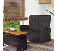 Festnight Sofá de Terraza de 2 Plazas, Silla reclinable Jardín de,Banco Exterior, Sofá Jardín Ratán de 2 plazas con Cojines Acolchados, Sofá de Ratán Ajustable Automático para Patio Terraza Negro