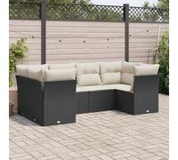Festnight Sofa Jardín de Ratán con Cojines, Muebles Jardín Exterior, Sofa Terraza Resistente a la Intemperie, Conjunto Jardín Estructura en Acero - Negro y Crema Type-90