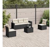Festnight Sofa Jardín de Ratán con Cojines, Muebles Jardín Exterior, Sofa Terraza Resistente a la Intemperie, Conjunto Jardín Estructura en Acero - Negro y Crema Type-73