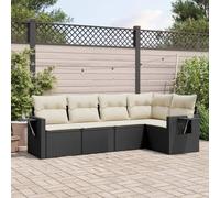 Festnight Sofa Jardín de Ratán con Cojines, Muebles Jardín Exterior, Sofa Terraza Resistente a la Intemperie, Estructura en Acero - Negro y Crema Type-83