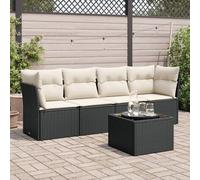 Festnight Sofa Jardín de Ratán con Cojines, Muebles Jardín Exterior, Sofa Terraza Resistente a la Intemperie, Conjunto Jardín en Acero - Negro y Crema Type-97