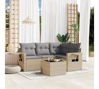 Festnight Sofa Jardín de Ratán con Cojines, Muebles Jardín Exterior, Sofa Terraza Resistente a la Intemperie, Estructura en Acero - Beige y Gris Type-87