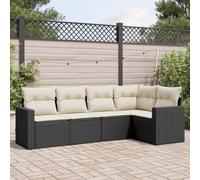 Festnight Sofa Jardín de Ratán con Cojines, Muebles Jardín Exterior, Sofa Terraza Resistente a la Intemperie, Conjunto Jardín Estructura en Acero - Negro y Crema Type-42