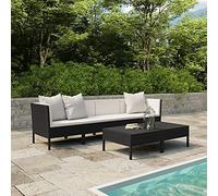 Festnight Sofa Jardín de Ratán con Cojines, Muebles Jardín Exterior, Sofa Terraza Resistente a la Intemperie, Conjunto Jardín en Acero - Negro y Crema Type-117