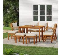 Festnight Sofa Jardin Exterior de Madera, Conjunto Jardin Madera Comedor, Sofa Esquineros Exterior, Sofá de Esquina para jardín, Mueble de Exterior para Terraza con Mesa y Cojines Blanco Crema