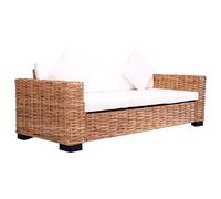 Festnight Sofa Jardin Exterior/Sofá de 3 Plazas para Jardín, Ratán Natural 200 x 80 x 67 cm