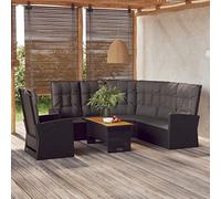 Festnight Sofa Jardin Exterior, Sofá Esquinero, Sofás Patio, Sofa Jardín Reclinables,Conjunto de Sofá de Poliratán, Sofá Jardin con Cojín de Asiento y Respaldo Negro#5