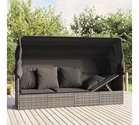 Festnight Sofá Tumbona de Jardín Con Toldo Plegable y Cojines, Ratán, Ajustable, Balcón, Terraza, Exterior, Gris