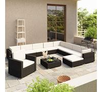 Festnight Sofas de Jardin Exteriores 12 Piezas-Type-2, Conjunto Muebles de Terraza de Ratán, Conjuntos de Jardín y Terraza con Mesa y Cojines Negro