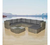 Festnight Sofas de Jardin Exteriores 8 Piezas-2, Conjunto Jardín Exterior de Ratán, Muebles Jardín Exterior y Terraza Juego de Sofás Ratán,Conjunto de Sofa Ratan con Mesa y Cojines Gris