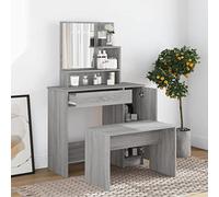 Festnight Tocador con Espejo Rectangular, Mesa de Maquillaje, con Cajon y 2 Estantes Abiertos, Mesa de Tocador Escritorio con Espejo sin Taburete,Estilo Moderno, 86,5 x 35 x 136 cm Gris Sonoma