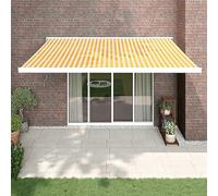 Festnight Toldo Eléctrico Retráctil, Toldo Retráctil de Pared, Toldo para Patio Balcón Terraza y Jardín con Brazo Articulado de Aluminio, Amarillo y Blanco 4,5x3 m Type 1