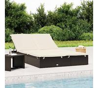 Festnight Tumbona Doble de Jardín de Poliratán con Cojines,Tumbona 2 Personas, Cama de Jardín Reclinable 208 x 55 x 3 cm Blanco Crema