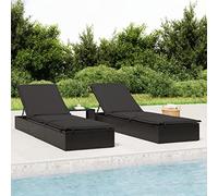 Festnight Tumbona Jardín Exterior Con Mesa y Cojín, Reclinable de Ratán, Asiento Regulable, Para Piscina y Patio, Conjunto Con Mesa, Negro