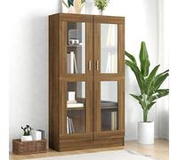 Festnight Vitrina con 5 Estantes y 2 Puertas, Armario Vitrina de Salón, Mueble Vitrina de Cristal, Armario Auxiliar de Almacenamiento, Armario Aparador Cocina, Marrón Roble 82.5x30.5x150 cm
