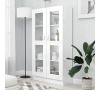 Festnight Vitrina de Coleccionista, Vitrinas de Salón con 2 Puertas y 3 Estantes, Vitrina de Cristal, Armario Vitrina de Libros, Armario de Almacenamiento, Blanco Brillante 82.5x30.5x150 cm