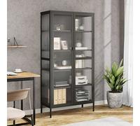 Festnight Vitrinas Salón Aparador de Cocina Armario Cocina de Almacenaje Estantería Librería Alta con 2 Puertas de Vidrio y Acero Armario Multiuso para Cocina Oficina Estudio 85x40x180 cm Negro