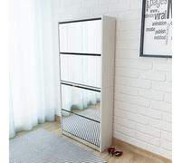 Festnight Zapatero con Espejo Mueble Recibidor 4 Puertas Abatibles Organizador de Zapatos Blanco 63 x 17 x 134 cm