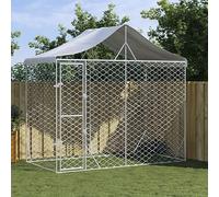 Festnjght Perrera de Exterior con Toldo Jaula para Perros Mascotas de Galvanizado con Cerradura para Jardín Patio 3x1,5x2,5 m Plata