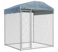 Festnjght Perrera de Exterior con Toldo Jaula para Perros Mascotas de Galvanizado con Cerradura para Jardín Patio 193x193x225 cm Plata