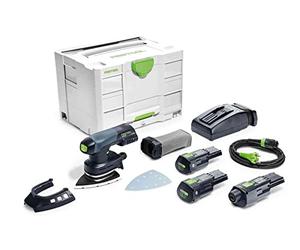 Festool Lijadora delta inalámbrica DTSC 400 3,0 I-Set (con baterías BP 18 Li 3,0, cargador rápido, adaptador de red (incluye cable de alimentación Plug IT), zapata, protector, bolsa de recogida de