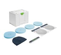 Festool Set de abrasivos granate SYS-STF D225 para lijadora de cuello largo | Systainer con 110 discos abrasivos en P80 a P320 para pinturas VOC, espátulas, rellenos, plásticos y materiales minerales