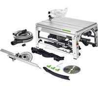 Festool Sierra de mesa CS 70 EBG PRECISIO (con hoja de sierra circular, protección contra astillas, tope angular, juego de extracción, bastón deslizante, garaje, soporte con rodillo de transporte,