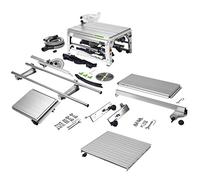 Festool - Sierra de mesa CS 70 EBG Set PRECISIO (con hoja de sierra circular, mesa deslizante, tope longitudinal, tope angular, kit de succión, empujador, garaje de accesorios, soporte con rodillo