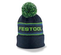 Festool WINH-FT1 Gorro de Punto con Pompón - Merino Azul | Gorro oficial Festool con logo tejido, pompón bicolor y contenido de lana merino - ideal para obra, taller y ocio invernal