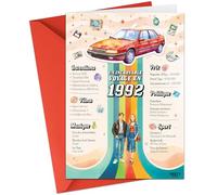 FestySpark - Regalo de cumpleaños original, un increíble viaje en 1992, idea de regalo de 34 años, mujer y hombre, tarjeta de cumpleaños, 34 años, para mujer y hombre, decoración de cumpleaños de 34