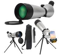 Fetch Falcon FMC HD BAK4 - Telescopio (tercera generación, resistente al agua de largo alcance) con trípode de metal y bolsa de transporte (20-60 x 80 con adaptador de teléfono, plateado)