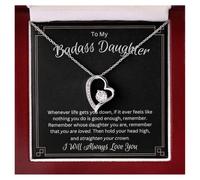 FETCH THE LOVE Collar con texto en inglés "To My Badass Daughter", regalos de cumpleaños para hija de papá, mamá, joyería significativa para padre e hija con tarjeta de mensaje inspiradora, regalo