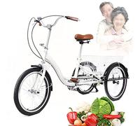 Fetcoi Triciclo adulto de 20 pulgadas 3 ruedas bicicleta ciudad triciclo sola marcha con cesta para adultos triciclo y ancianos