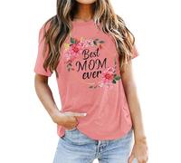 Fête des Mères T-Shirt Femme de Manga Corta Cuello Redondo Impreso Corte Holgado Suelto Camiseta Mujer Top Oversize Verano Chic Y Elegante Blusa Día de la Madre, Flor Camiseta, Rosa., XXXL