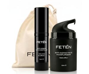 FETEN Crema Antiarrugas y Contorno de Ojos para Hombre - Pack Regalo Cremas Antiedad Hombre, Rutina Cuidado Facial Básico, Men Skincare Set, Estuche de Cosmética para Regalar