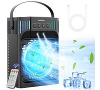 FethFire portátil Cooling Fan with Remote Control, 1200 ml Mini Air Conditioning Unit, Quiet, 3 Speed Wind & Cold Mist, 2-8 Hour Timer and 7 LED Lights, [Energy Class A+++]